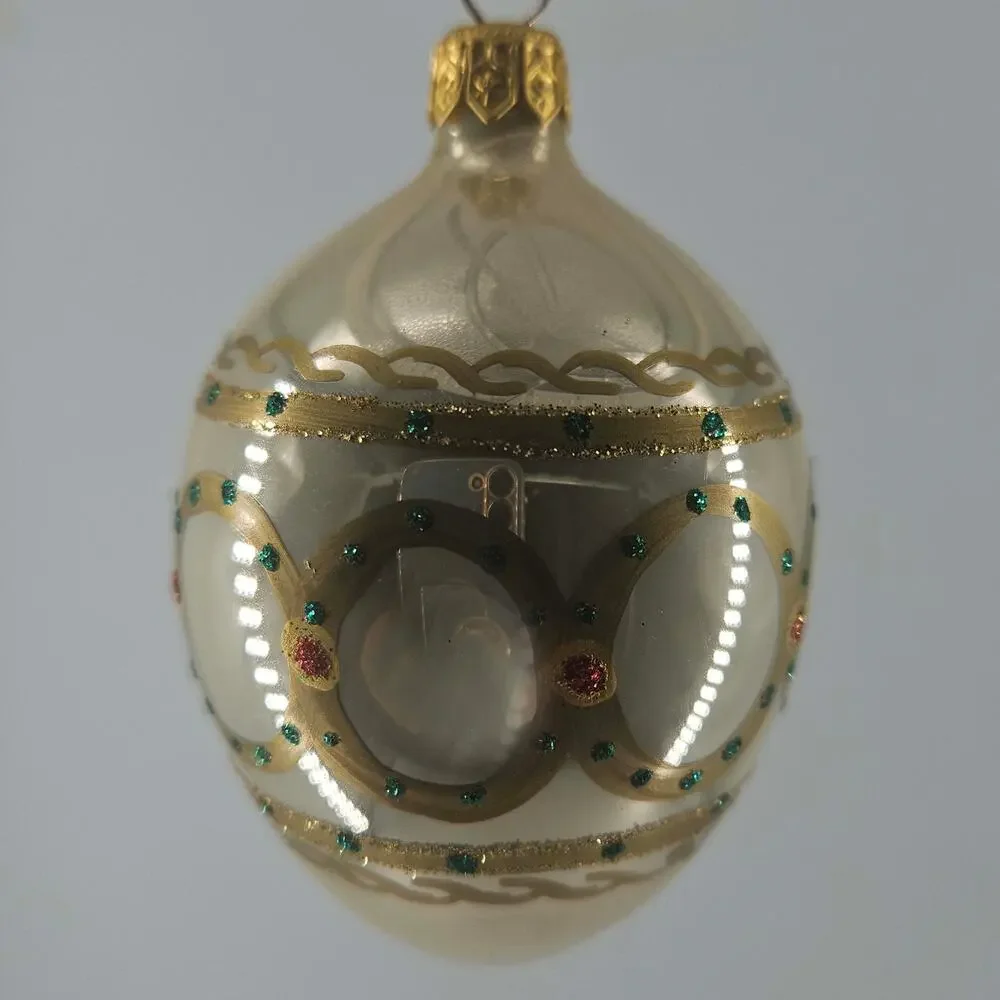 Vintage signed KOMOZJA Poland blown glass ornate egg Christmas Ornament